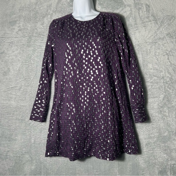 & Other Stories Dress Womens Size 6 Purple Glitter Mini Keyhole A Line Lined - Picture 1 of 15